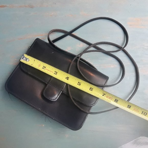 Genuine Leather Crossbody Bag Small with Extra Long Strap Black Rustic Y2K - Picture 14 of 16